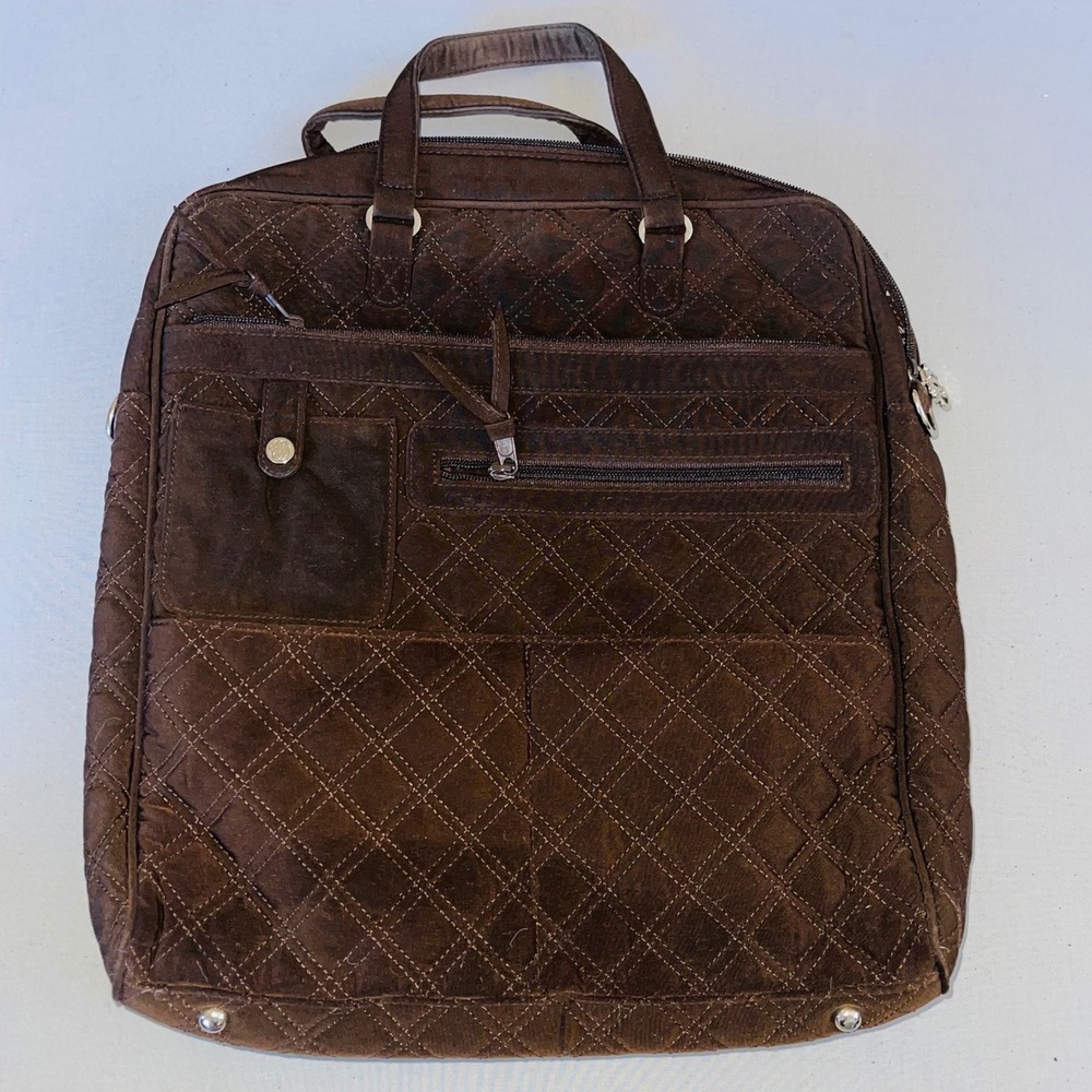 Vera Bradley Quilted Laptop Messenger Bag Microfiber Brown Silver Hardware